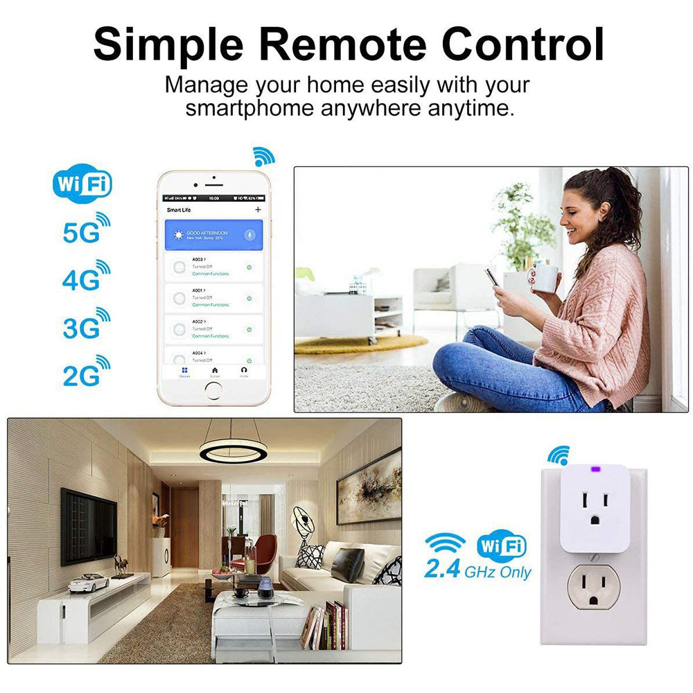Mini Smart Plug, WiFi Smart Outlet Compatible with Alexa and Google Assistant, WiFi Socket with Remote Control and Timer Function, No Hub Required